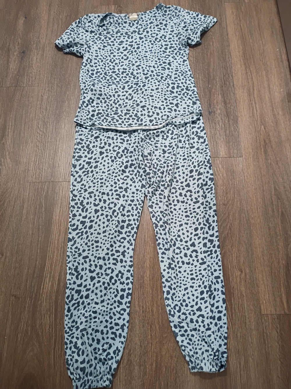 Blue Leopard Print Short Sleeve Pajama Set - Womens